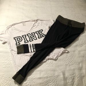 Super soft pink T-shirt and yoga pants